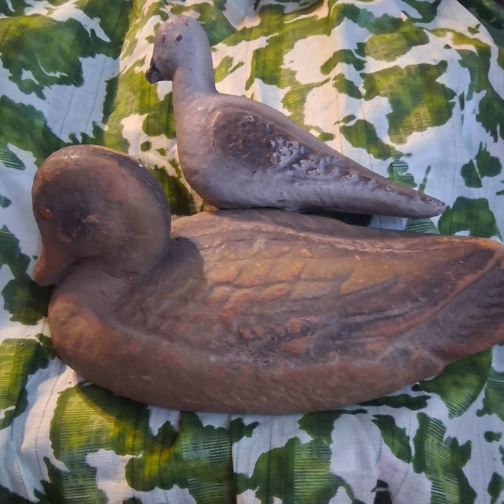 2 VERY VINTAGE DUCK AND DOVE DECOYS.